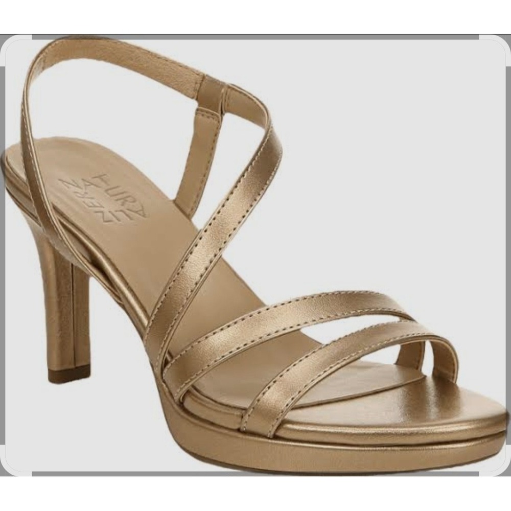 Naturalizer Womens Metallic Gold Strappy Platform Slingback Heels Sandals‎